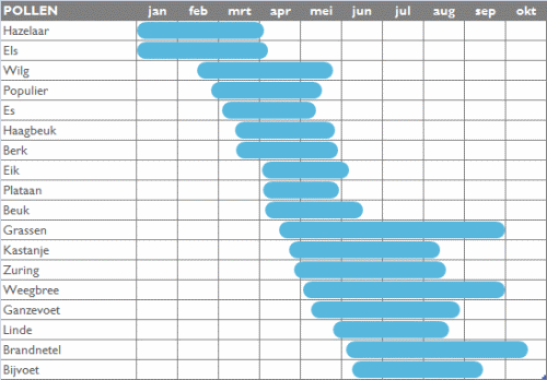 hooikoorts: pollenkalender